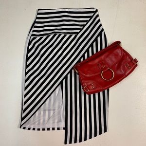 Black and white striped pencil skirt